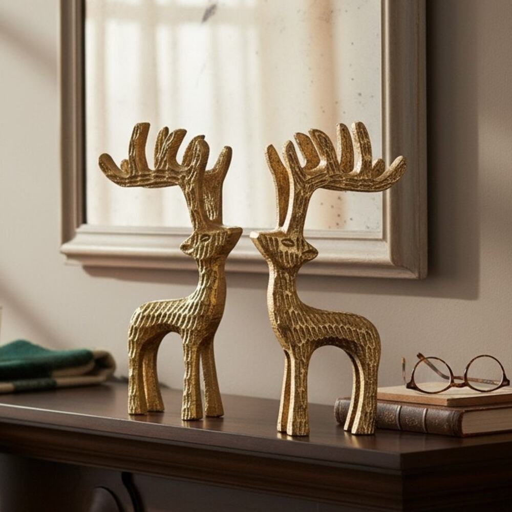 Holiday Time Gold Metal Reindeer Set of 2 Christmas Tabletop Decor Modern